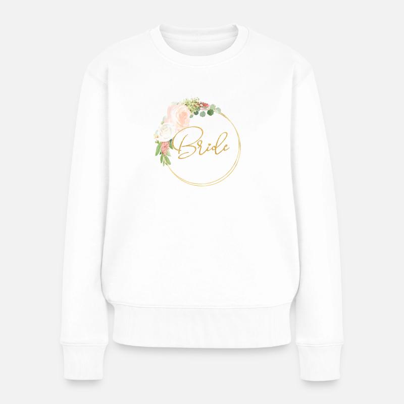 Team Bride Blumenkranz personalisierbar 1 - Frauen Premium Bio Pullover - Weiß
