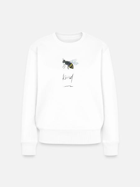 Von Hand gezeichneter Bienen Print "Bee Kind" - Frauen Premium Bio Pullover - Weiß