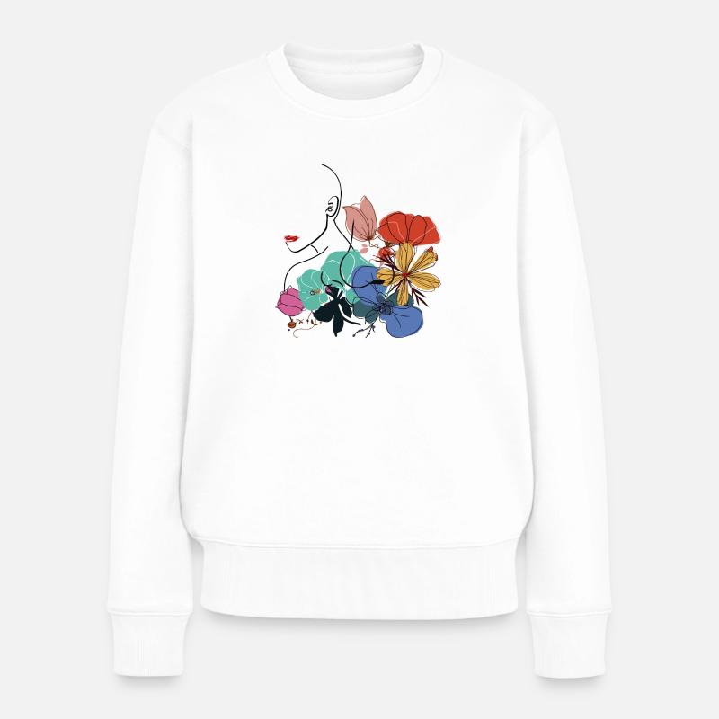 Frau mit Blumen - Frauen Premium Bio Pullover - Weiß