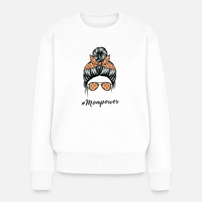 #mompower | Spruch für Mama | Mutti mit power - Frauen Premium Bio Pullover - Weiß