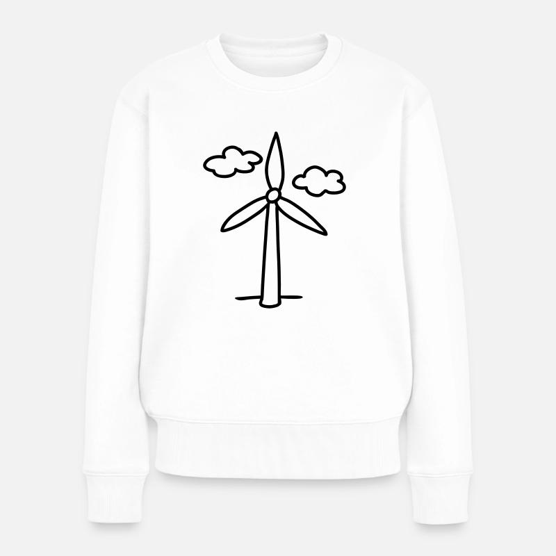 Windrad - Ökostrom - line - Frauen Premium Bio Pullover - Weiß