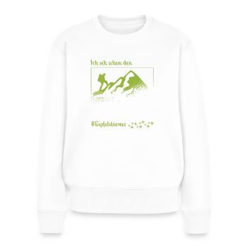 Ich seh schon den Gipfel - Berge - Wanderer - Frauen Premium Bio Pullover - Weiß - Vorne - Julia (174cm)