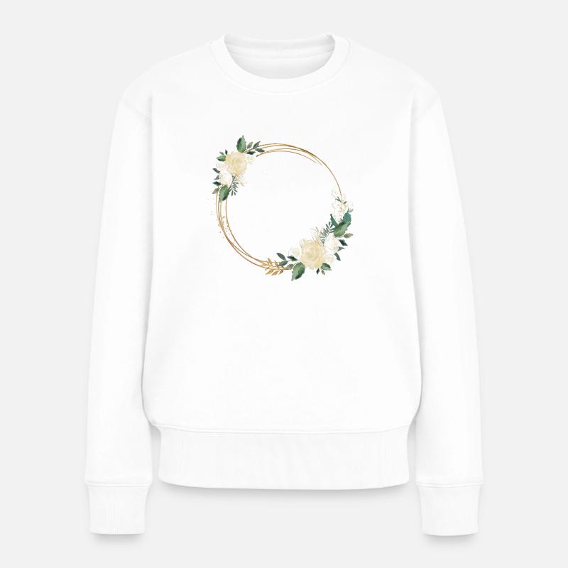 Blumen Kranz Weiße Rosen personalisierbar - Frauen Premium Bio Pullover - Weiß