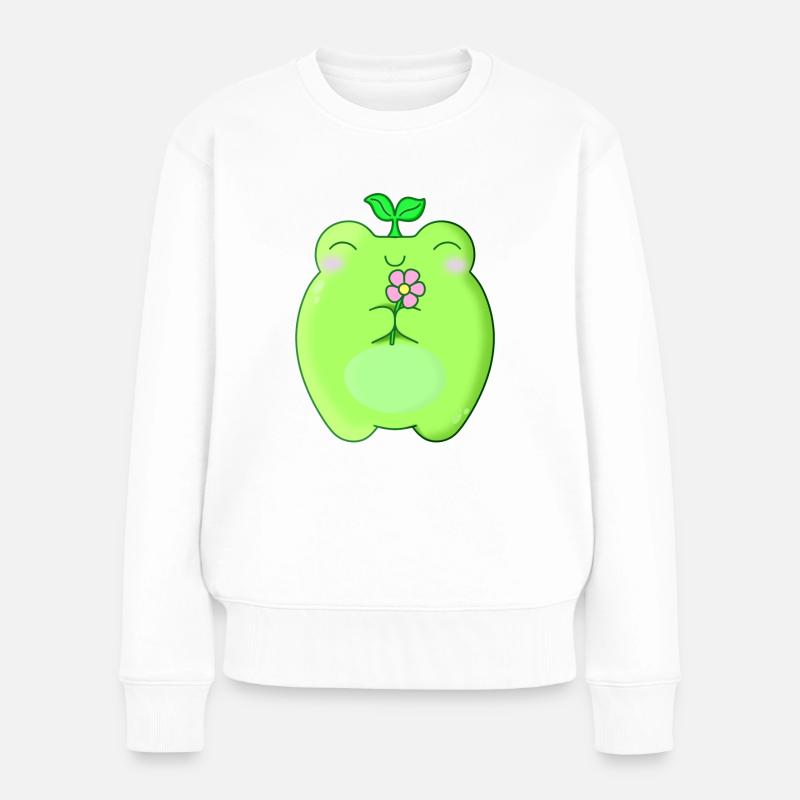 süßer Frosch Kawaii mit Blume - Frauen Premium Bio Pullover - Weiß