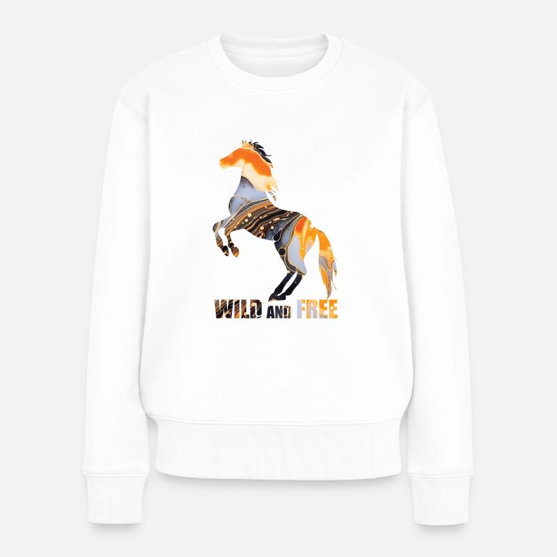 Cheval sauvage et libre Dicton automnal - Pull Premium bio Femme - blanc