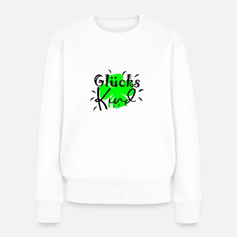 Glueckskind Kleeblatt - Frauen Premium Bio Pullover - Weiß