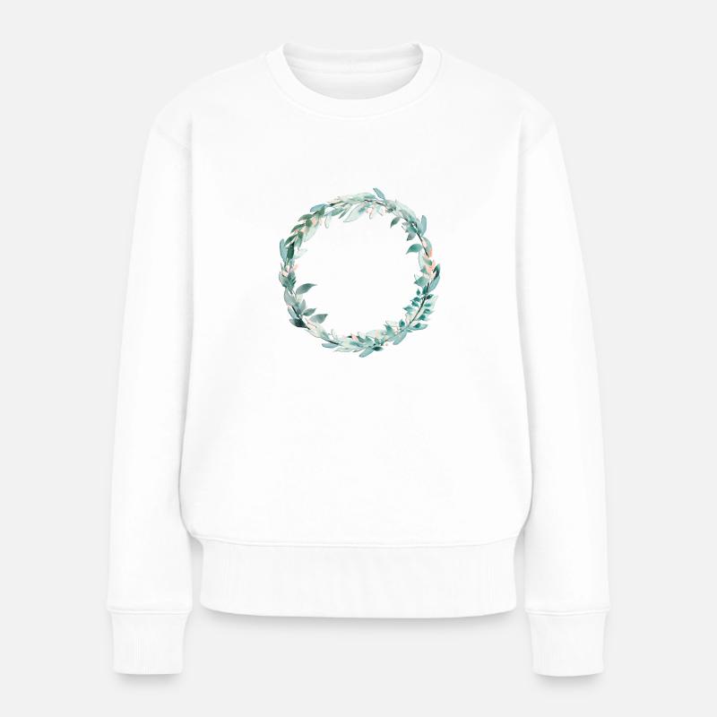 Couronne de verdure et blush à la mode personnalisable - Pull Premium bio Femme - blanc