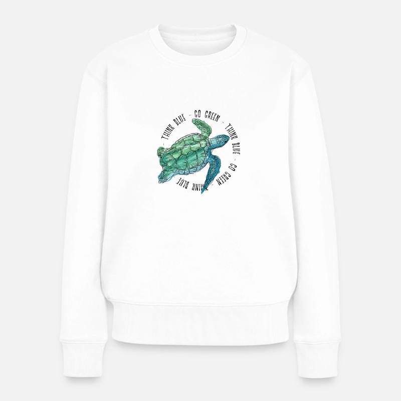 Pensez Blue Go Green Turtle Save The Ocean - Pull Premium bio Femme - blanc