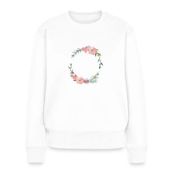 Moderner Blumenkranz -personalisierbar - Frauen Premium Bio Pullover - Weiß - Vorne - Julia (174cm)