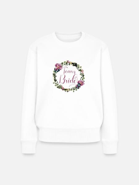 Team Bride Blumenkranz Kreis personalisierbar - Frauen Premium Bio Pullover - Weiß