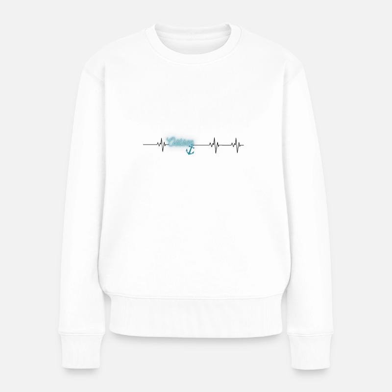 Herzschlag Ostsee/Anker - Frauen Premium Bio Pullover - Weiß