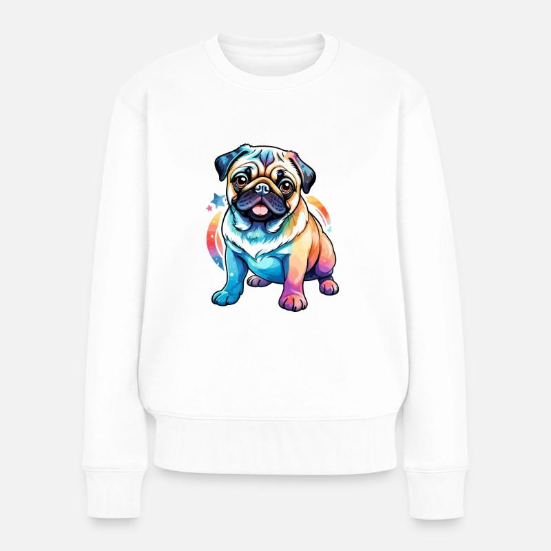 Mops Wasserfarben - Frauen Premium Bio Pullover - Weiß