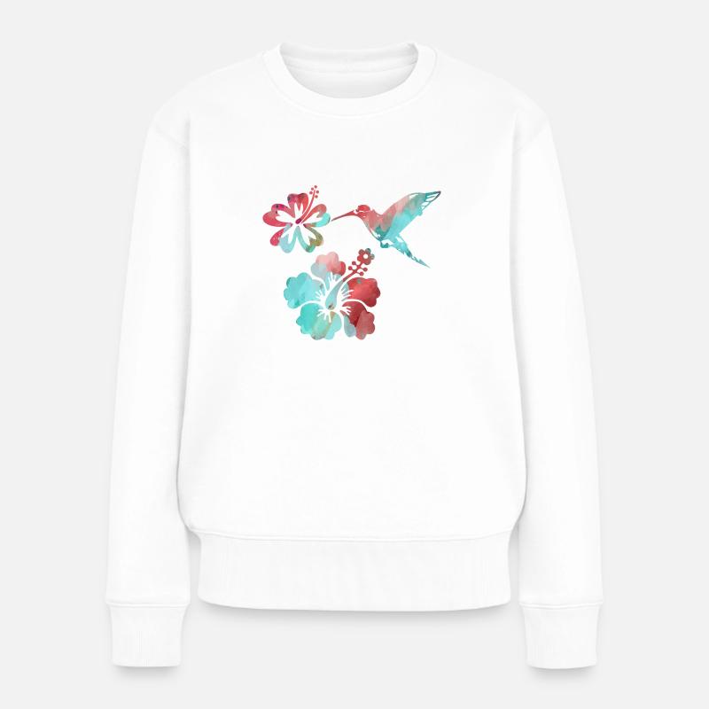 kolibri, aquarell, blau, Illustration,mint,vogel - Frauen Premium Bio Pullover - Weiß