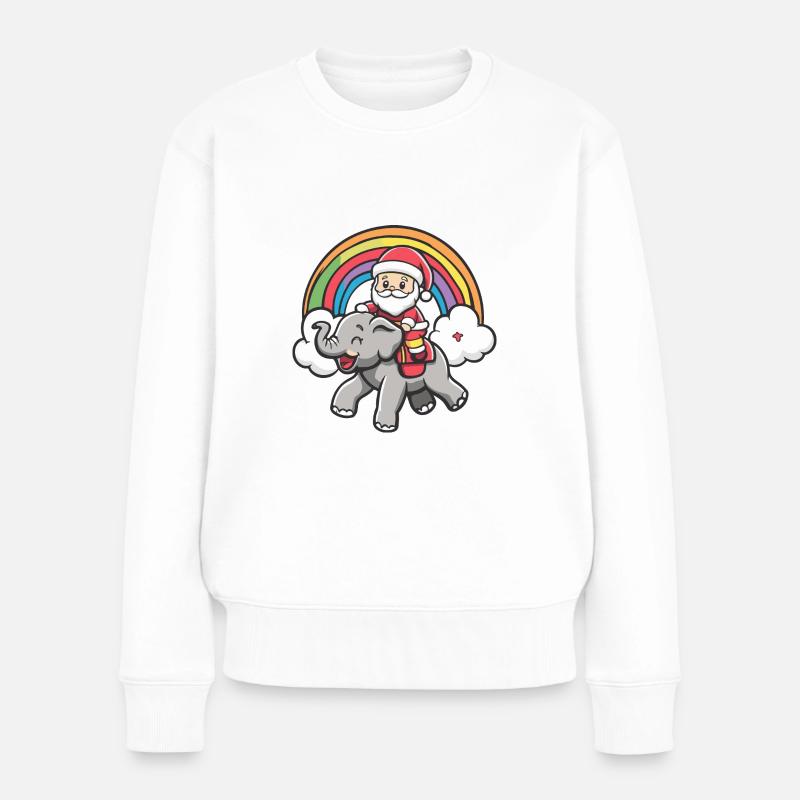 Mammut Weihnachtsmann Regenbogen - Frauen Premium Bio Pullover - Weiß