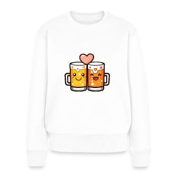 Bier Paar Liebe Herz Lustig - Frauen Premium Bio Pullover - Weiß - Vorne - Julia (174cm)