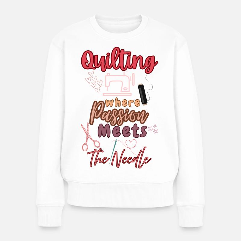 Leidenschaftliches Quilten Herz Design - Frauen Premium Bio Pullover - Weiß
