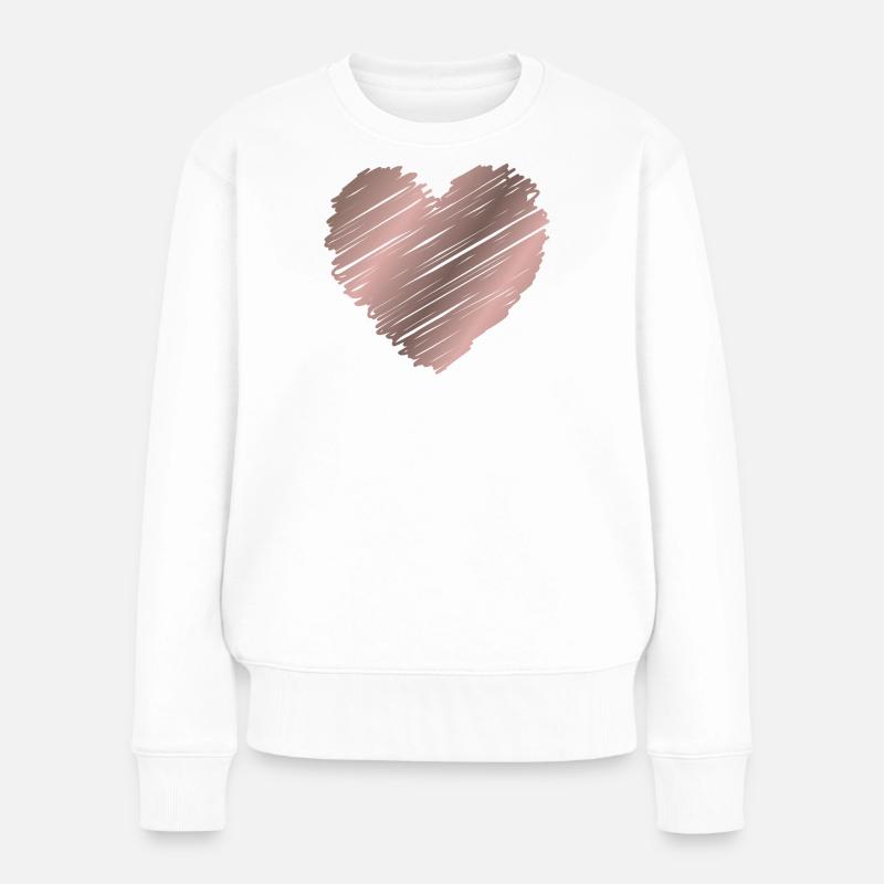 Roségold Pinselherz – Minimal Love Design - Frauen Premium Bio Pullover - Weiß