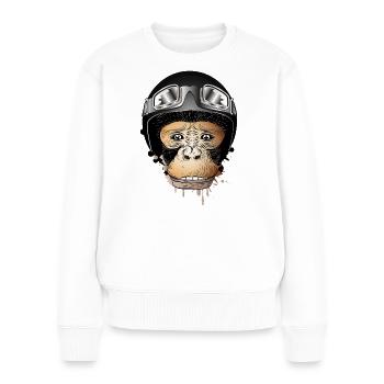 Affe mit Retro Motorrad Helm und Motorrad Brille - Frauen Premium Bio Pullover - Weiß - Vorne - Julia (174cm)
