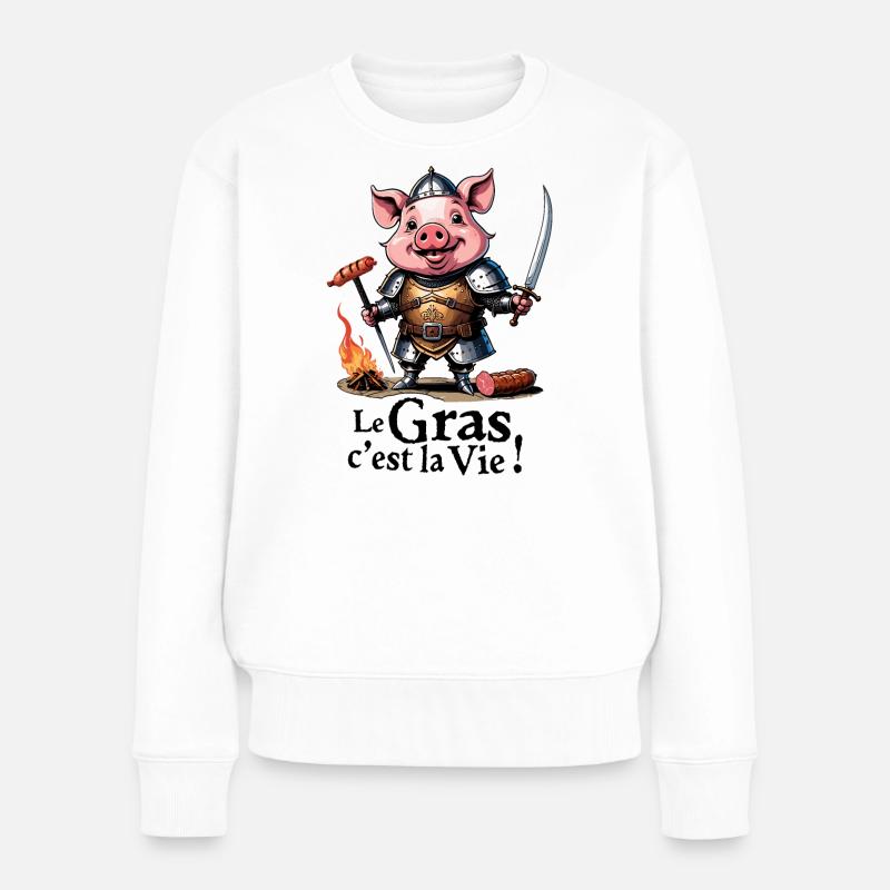 Le gras cest la vie ! légende de Camelot - Pull Premium bio Femme - blanc