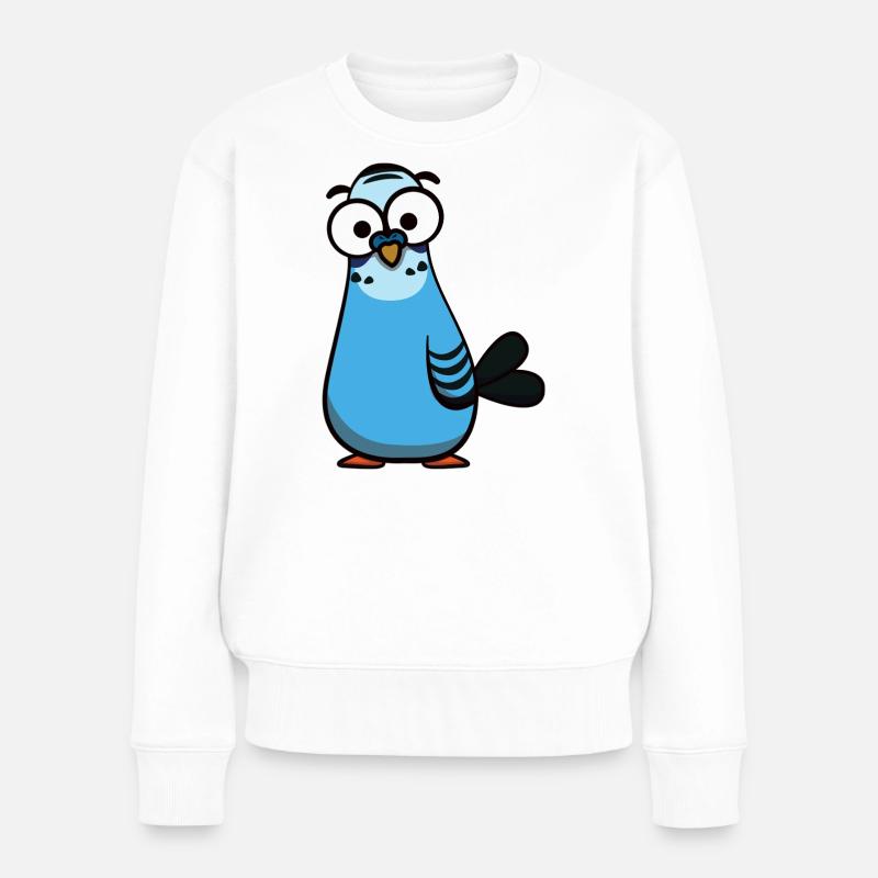 Blauer Cartoon Wellensittich Illustration - Frauen Premium Bio Pullover - Weiß