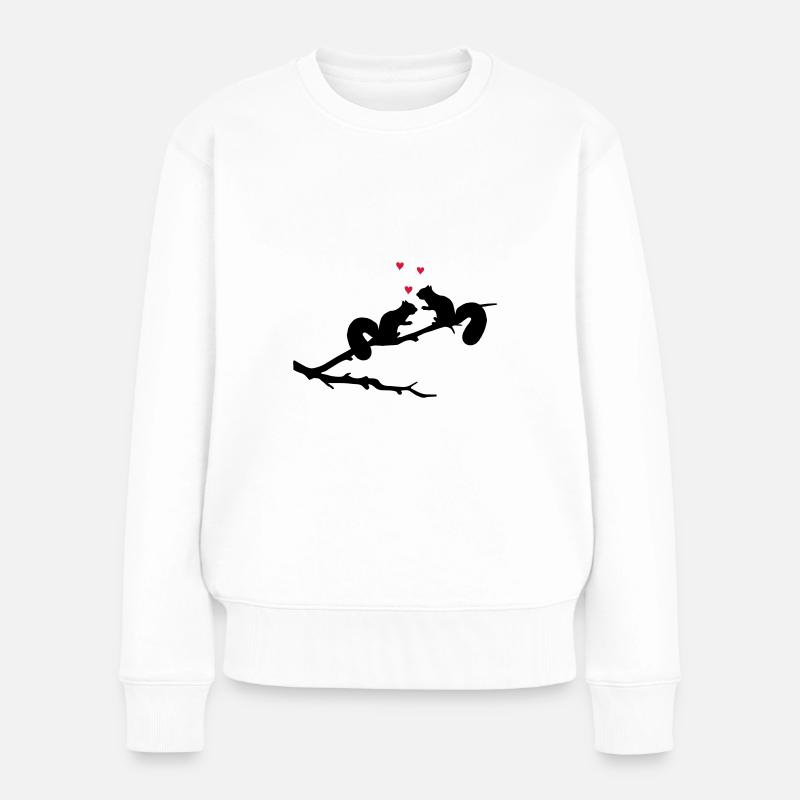 verliebte Eichhörnchen mit Herzchen - Frauen Premium Bio Pullover - Weiß