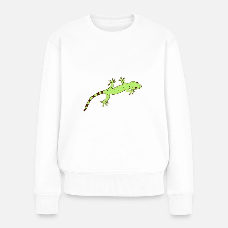 gestreifter Gecko - Frauen Premium Bio Pullover - Weiß