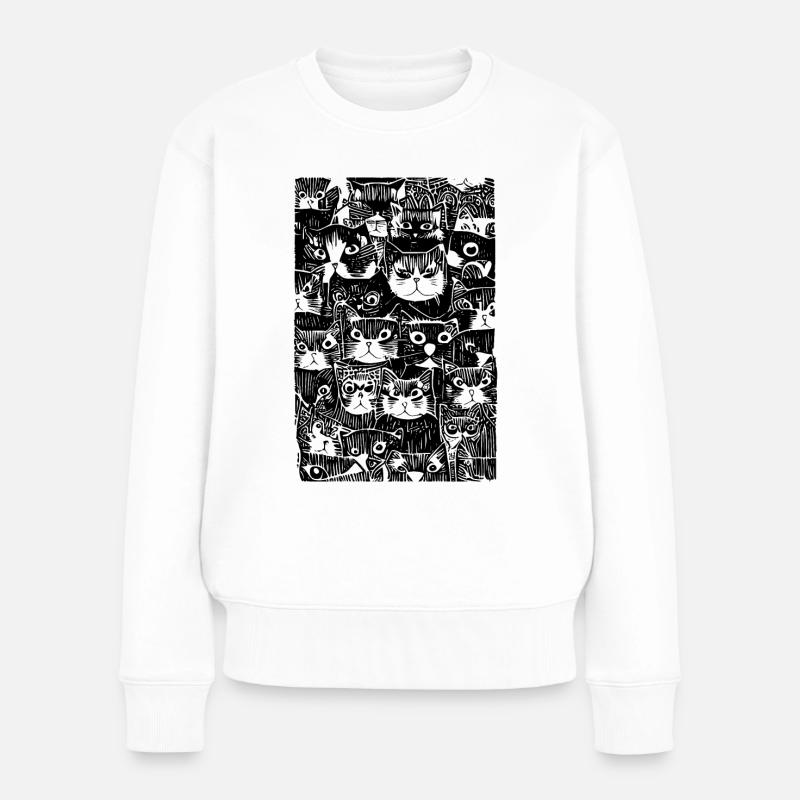 Cat World, Drôles de chatons, Noir, Mèmes - Pull Premium bio Femme - blanc