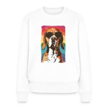 Beagle with sunglasses vintage rainbow - Women's Premium Organic Jumper - white - Front - Julia (174cm)