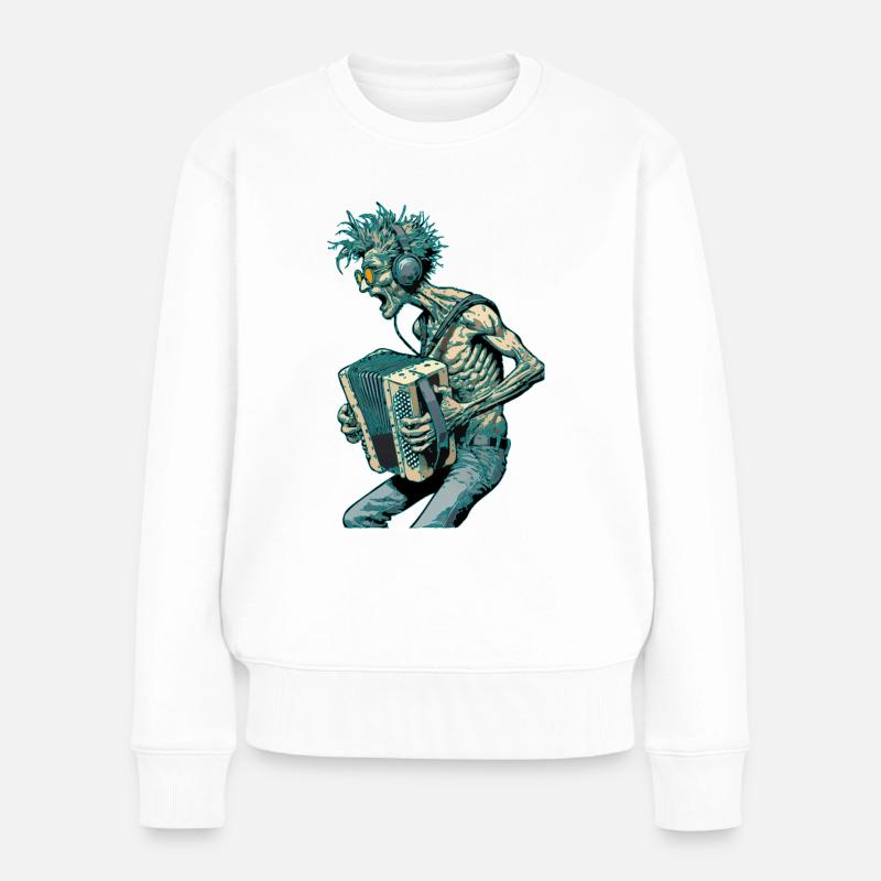Akkordeonspieler singt mit Herz und Seele - Frauen Premium Bio Pullover - Weiß