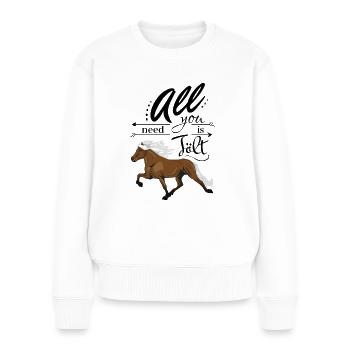 Couleurs du vent marron islandais: tout ce dont vous avez besoin est tölt - Pull Premium bio Femme - blanc - Devant - Julia (174cm)
