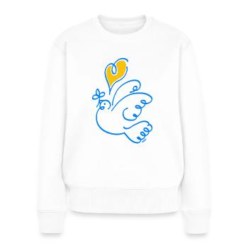 Weisse Taube mit gelbem Herz - Frauen Premium Bio Pullover - Weiß - Vorne - Julia (174cm)