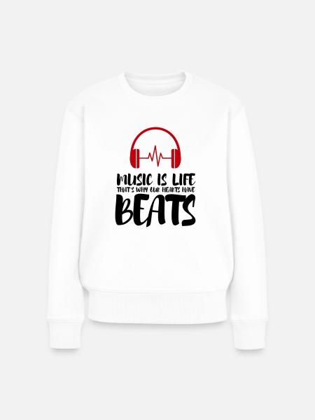 Musik ist Leben und deshalb schlägt das Leben - Frauen Premium Bio Pullover - Weiß