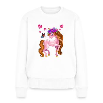 licorne rose avec papillon - Pull Premium bio Femme - blanc - Devant - Julia (174cm)