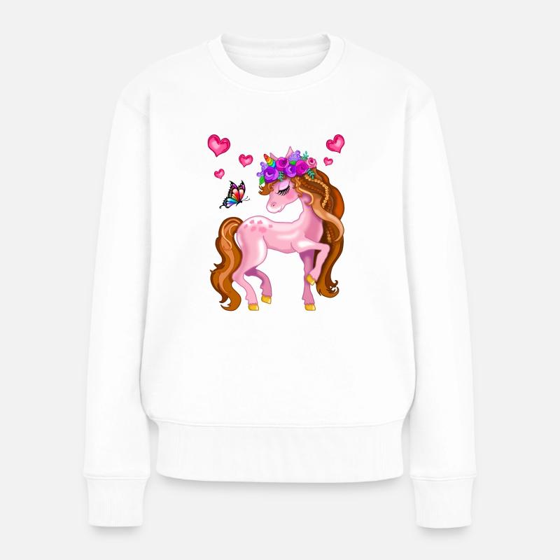 süßes Einhorn mit Schmetterling - Frauen Premium Bio Pullover - Weiß