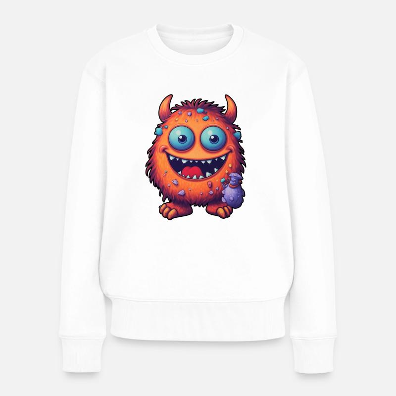 Kleines Monster "Kuller" im Comic-Stil - Frauen Premium Bio Pullover - Weiß