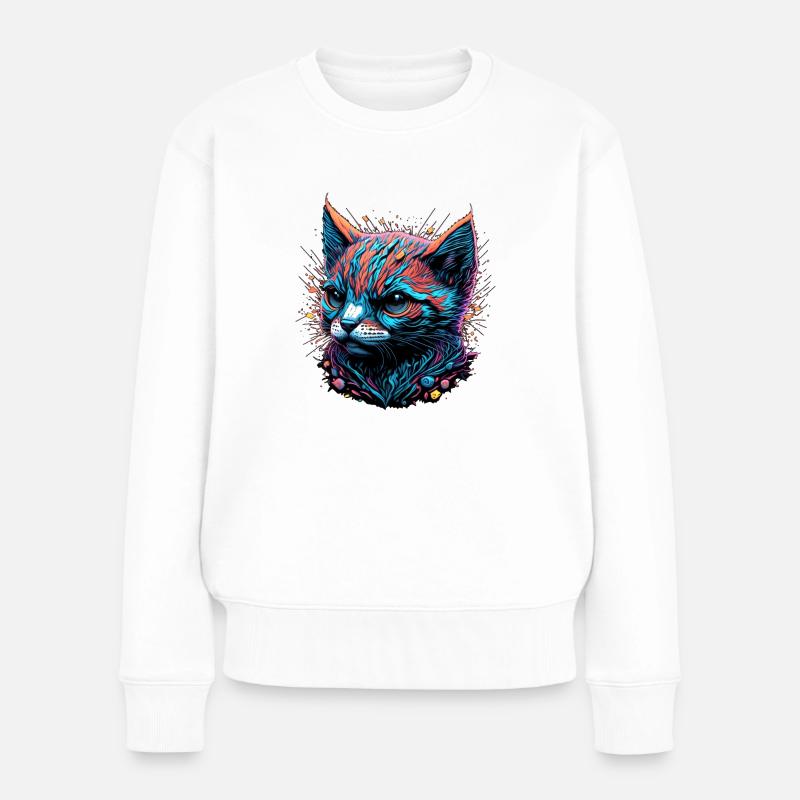 Düsterer Katzenblick - Frauen Premium Bio Pullover - Weiß