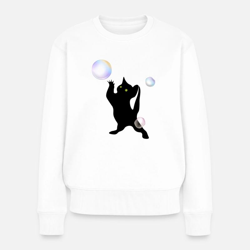 Katze entdeckt Blasen - Frauen Premium Bio Pullover - Weiß
