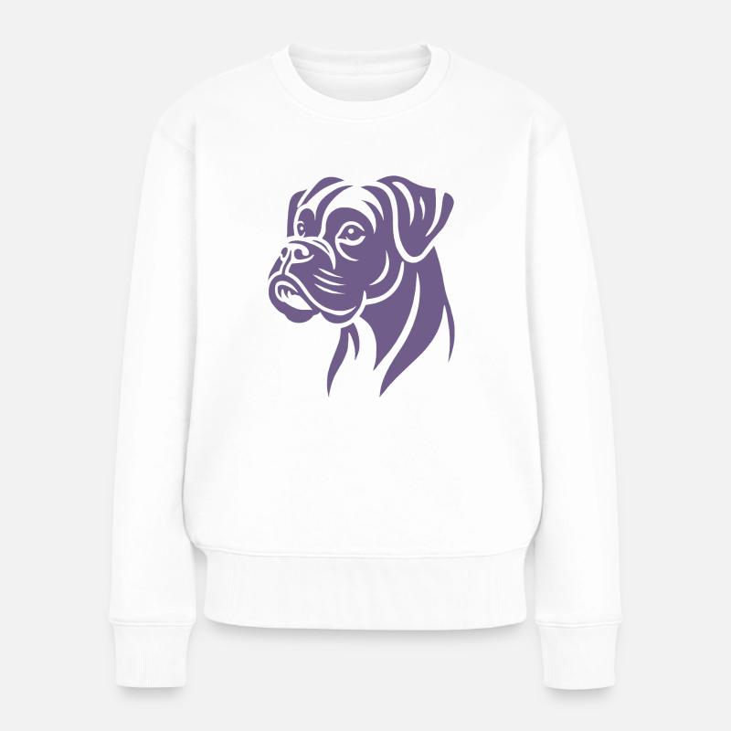 Hund Boxer Kopf Silhouette Minimalistisch - Frauen Premium Bio Pullover - Weiß
