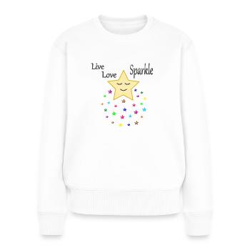 live love sparkle; lebe liebe funkle; star; Sterne - Frauen Premium Bio Pullover - Weiß - Vorne - Julia (174cm)
