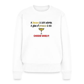 La banane a plus de calories que le prosecco. Banane; - Pull Premium bio Femme - blanc - Devant - Julia (174cm)