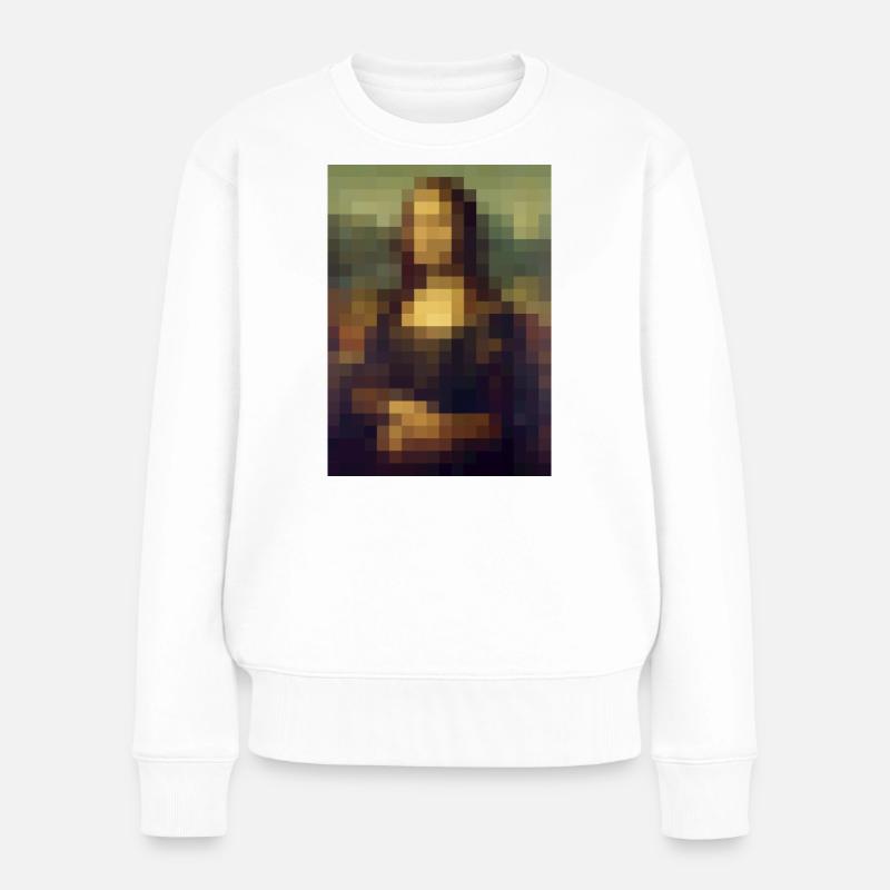 Mona Lisa 8-Bit Pixel Gemälde Leonardo da Vinci - Frauen Premium Bio Pullover - Weiß