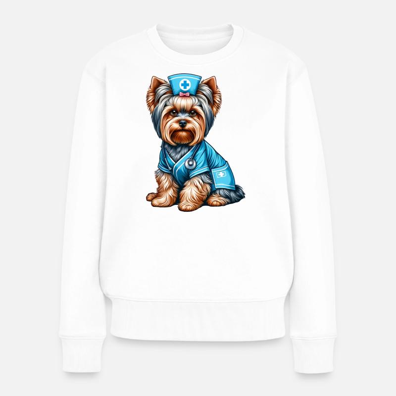 Yorkshire Terrier Krankenschwester - Frauen Premium Bio Pullover - Weiß