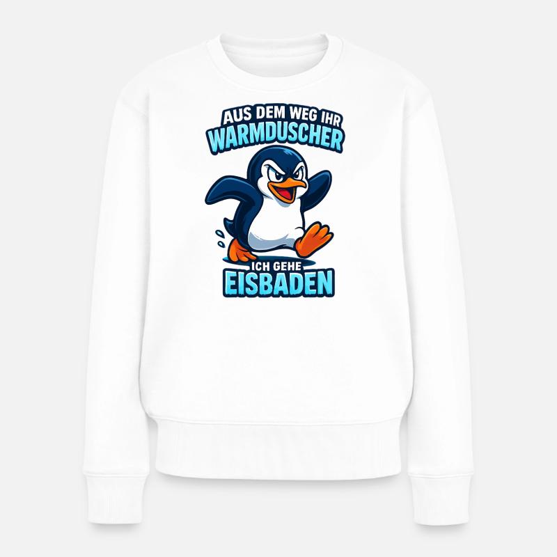 Eisbaden Pingiun Lustiger Spruch - Frauen Premium Bio Pullover - Weiß