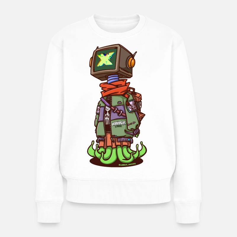 Robot éclaireur néon X avec bottes de flamme - Pull Premium bio Femme - blanc