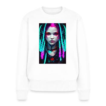 Cyber Goth Girl Neon Farben Dreadlocks Cyber Punk - Frauen Premium Bio Pullover - Weiß - Vorne - Julia (174cm)