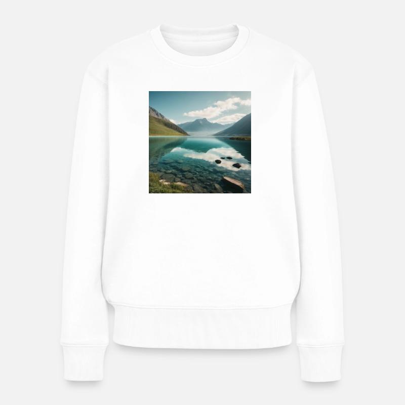 Bergpanorama mit See - Frauen Premium Bio Pullover - Weiß