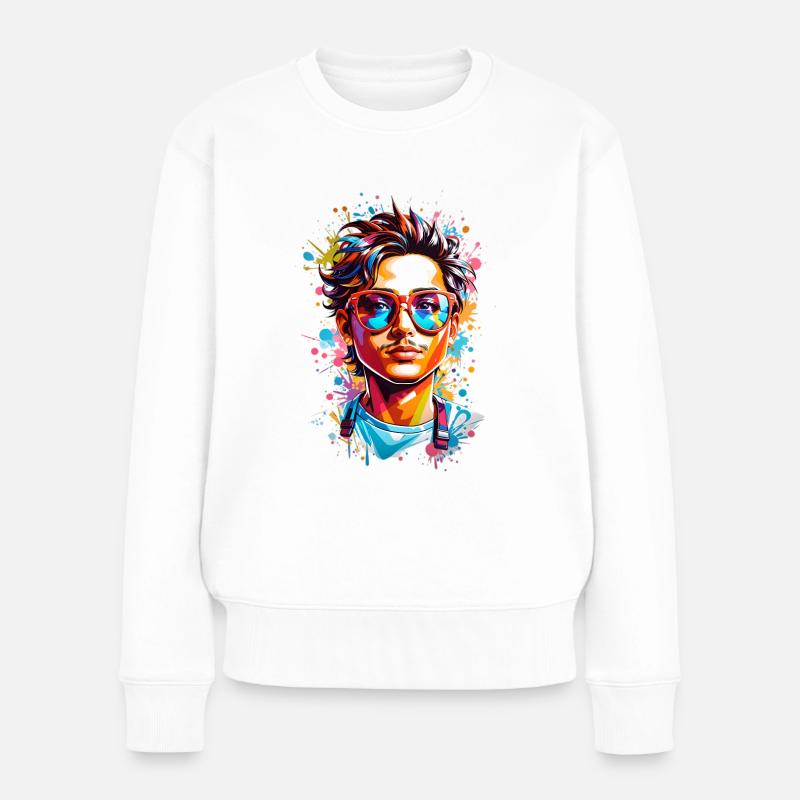 Hipster mit Bart - Frauen Premium Bio Pullover - Weiß