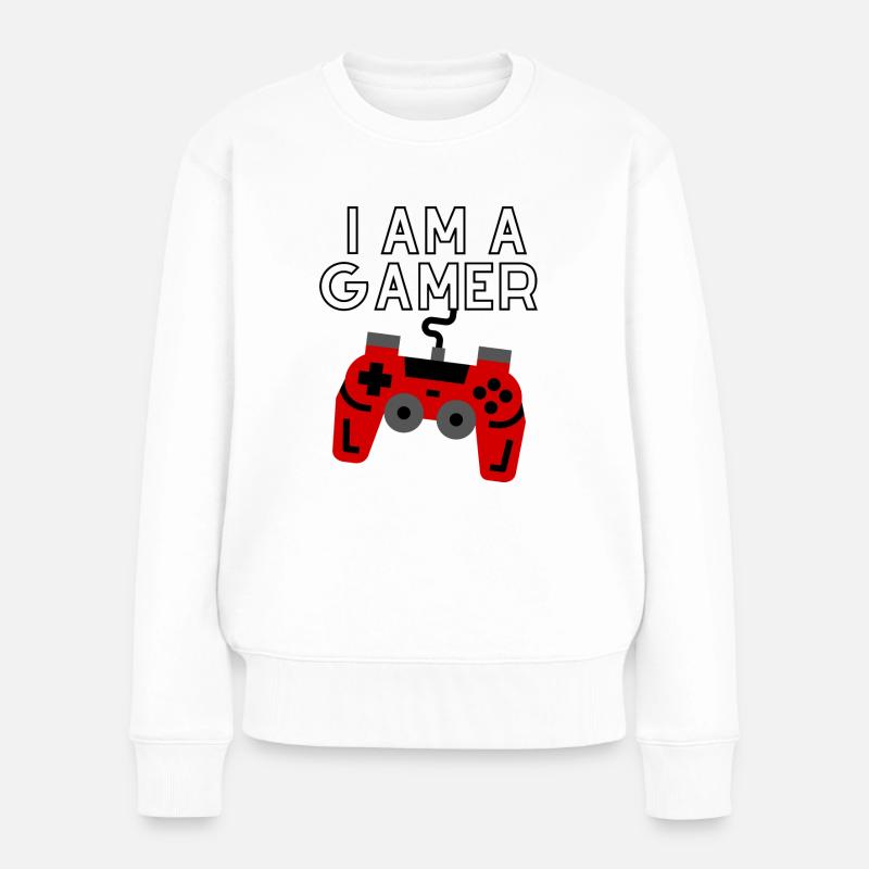 I am a gamer - Frauen Premium Bio Pullover - Weiß