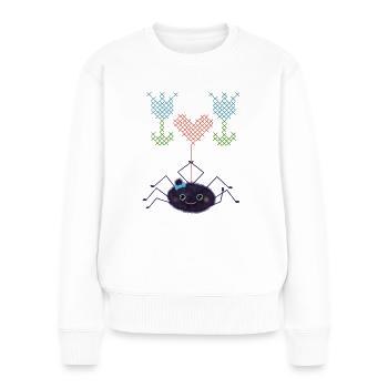 Süße Spinne stickt Blumen - Frauen Premium Bio Pullover - Weiß - Vorne - Julia (174cm)