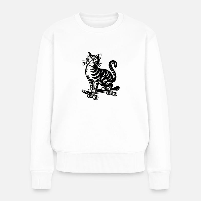 Bengalkatze Skateboarder im klassischen - Frauen Premium Bio Pullover - Weiß